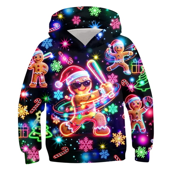 Aideaone Boys Christmas Hoodies 3D Graphic Sweatshirt Cool Lightweight Pullover Hoodie for Kids 6-16 Years