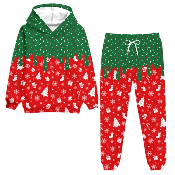 Aideaone Boys Christmas Hoodies Sweatshirts & Pants Set Kids 3D Graphic Printed Pullover Winter Outfit Set 6Y-14 Years