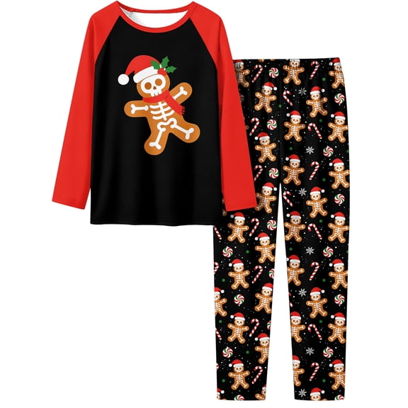 Aideaone Boys' Christmas Pajamas Set Long Sleeves Tees & Pants 2-Piece Printed Kid Sleepwear Pajamas Set for Boys 7-14Y