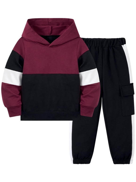Boys Clothes Color-Block Hoodie Sweatshirts & Pants Set 2pcs Toddler Boys Fall Winter Outfit Set 2-6Y