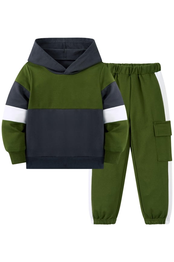 Boys Clothes Color-Block Hoodie Sweatshirts & Pants Set 2pcs Toddler Boys Fall Winter Outfit Set 2-6Y