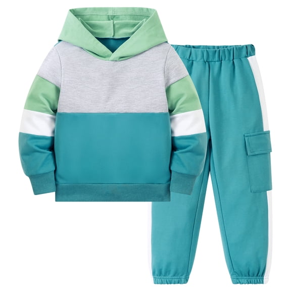Aideaone Boys Clothes Color-Block Hoodie Sweatshirts & Pants Set 2pcs Toddler Boys Fall Winter Outfit Set 2-6Y
