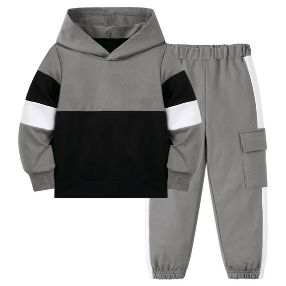 Aideaone Boys Clothes Color-Block Hoodie Sweatshirts & Pants Set 2pcs Toddler Boys Fall Winter Outfit Set 2-6Y