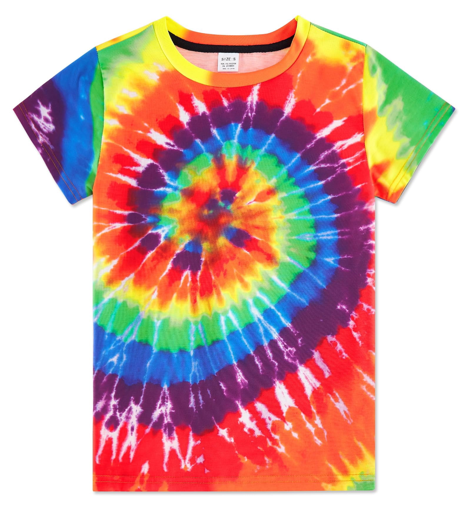 Boys Girls Tie Dye Shirt Hippies Senior Rainbow Tees T Shirts for Kids 4-14 Years