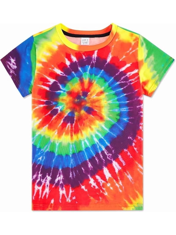 Boys Girls Tie Dye Shirt Hippies Senior Rainbow Tees T Shirts for Kids 4-14 Years