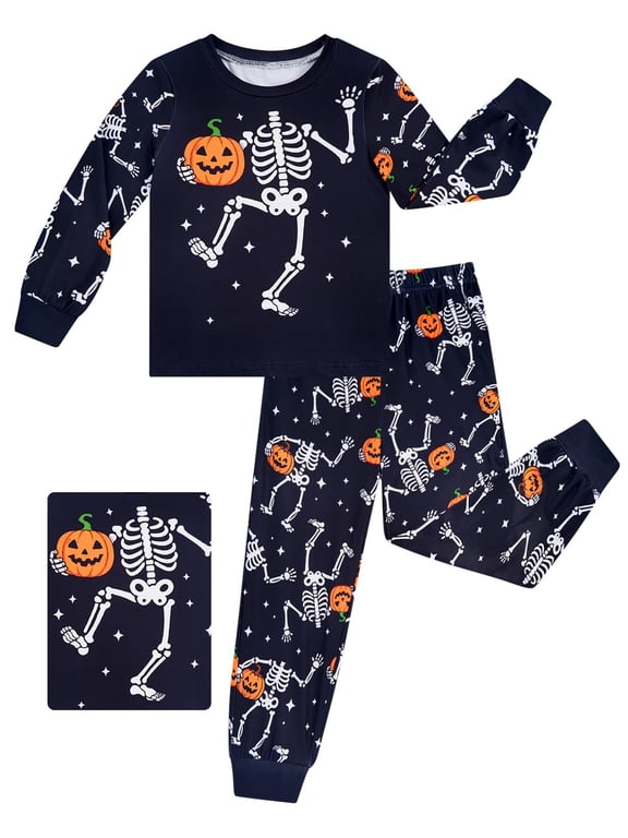 2-Piece Toddler Boys Halloween Pajamas Set Kids Pjs Long Sleeve Tees & Pants Printed Kids Sleepwear 2-6T
