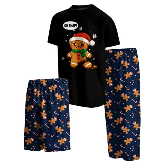 Aideaone Christmas Boys Pajamas Set 3-Piece Short Sleeves Tee & Pants Kid Printed Sleepwear Pajamas Set for Boys 7-14Y
