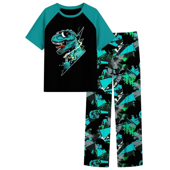 Aideaone Boys' Pajamas Set Short Sleeves Tops & Long Pants 2-Piece Printed Kid Sleepwear Pajamas Set for Boys 6-14Y