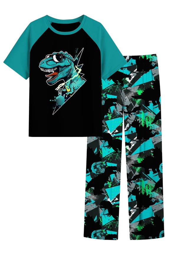 Boys' Pajamas Set Short Sleeves Tops & Long Pants 2-Piece Printed Kid Sleepwear Pajamas Set for Boys 6-14Y