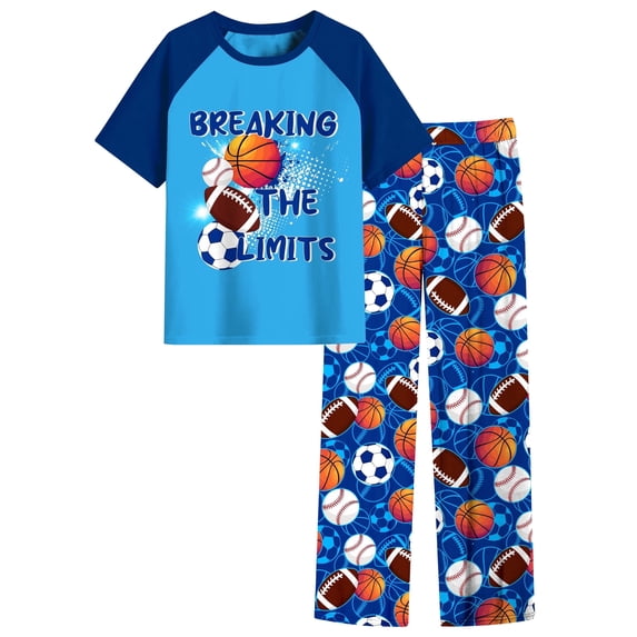 Aideaone Boys' Pajamas Set Short Sleeves Tops & Long Pants 2-Piece Printed Kid Sleepwear Pajamas Set for Boys 6-14Y