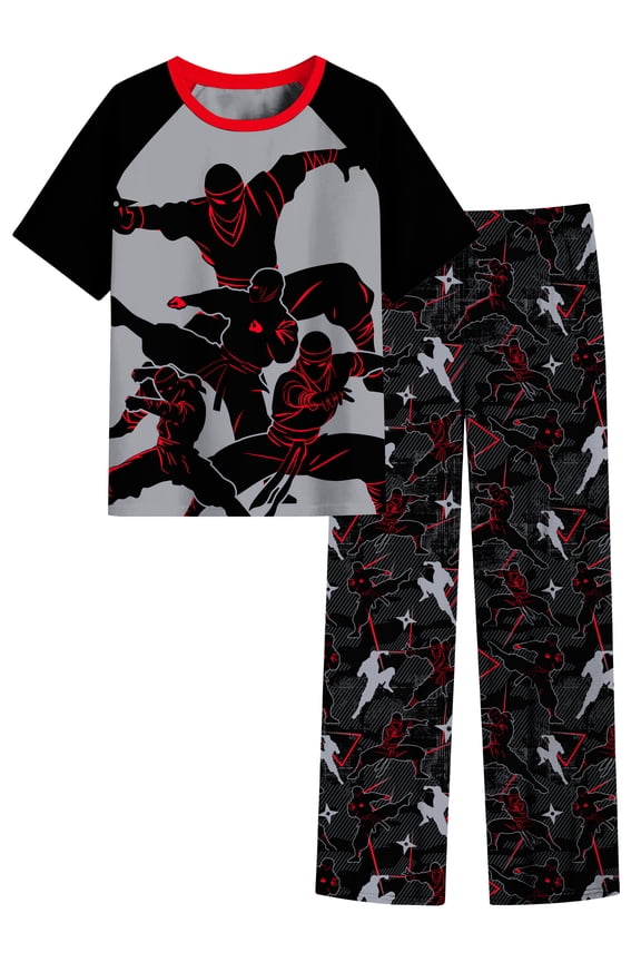 Boys' Pajamas Set Short Sleeves Tops & Long Pants 2-Piece Printed Kid Sleepwear Pajamas Set for Boys 6-14Y