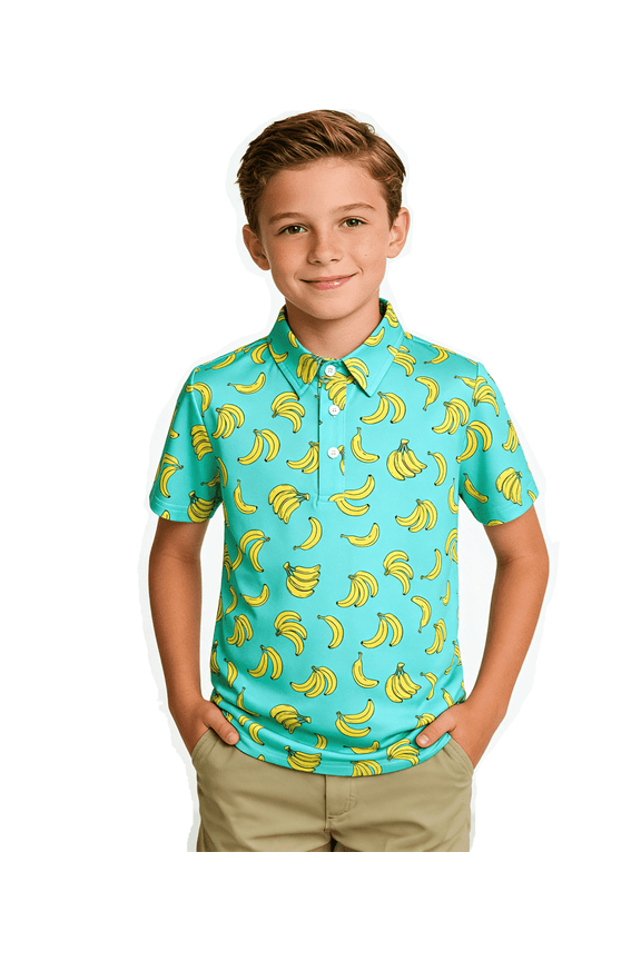 Boys Performance Polo Shirts Short Sleeve Banana Graphic Print Casual Shirts Size 5-14