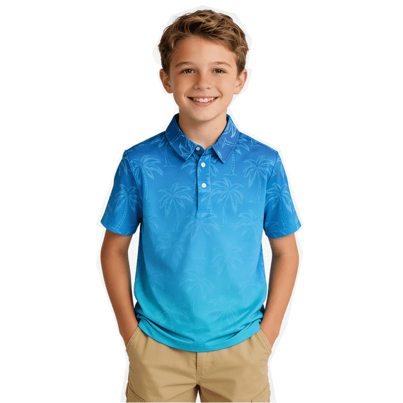 Aideaone Boys Performance Polo Shirts Short Sleeve Hawaiian Tropical Graphic Print Casual Shirts Size 5-14