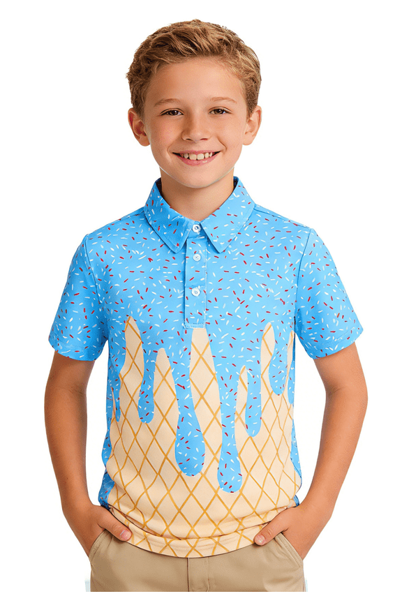 Boys Polo Shirts Casual Polos Short Sleeve Performance Print Shirts for Boys Graphic Tee Tops Size 5-14T