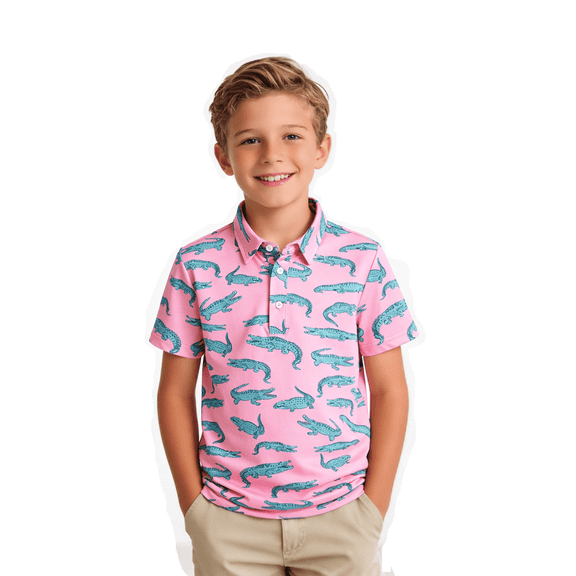 Aideaone Boys Performance Polo Shirts Short Sleeve Hawaiian Tropical Graphic Print Casual Shirts Size 5-14