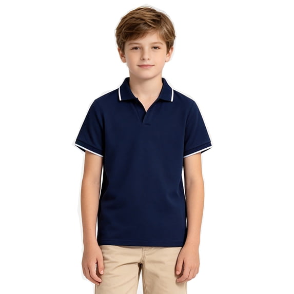 Aideaone Boys Polo Shirt Solid Color V-Neck Casual Short Sleeve Shirts for Boys Size 7-14T