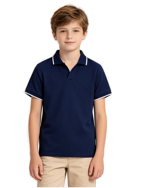 Boys Polo Shirt Solid Color V-Neck Casual Short Sleeve Shirts for Boys Size 7-14T