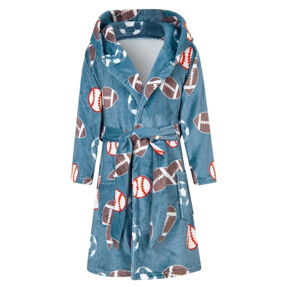 Aideaone Boys Robe Kids Hooded Fleece Bathrobe Soft Fuzzy Pajamas Size 7-14 Years