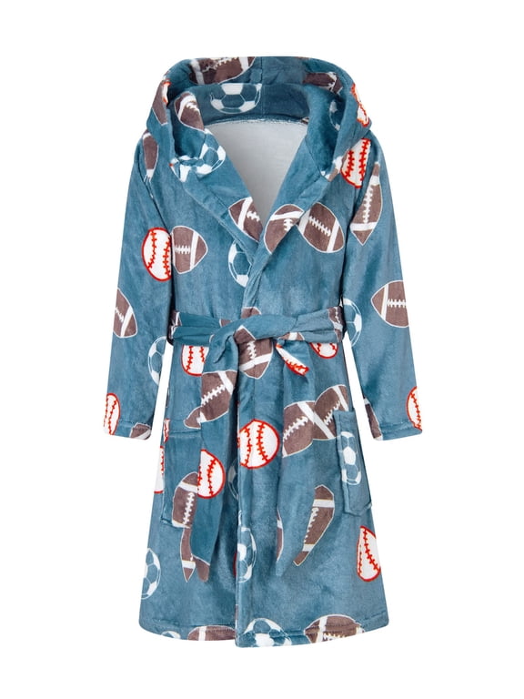 Boys Robe Kids Hooded Fleece Bathrobe Soft Fuzzy Pajamas Size 7-14 Years