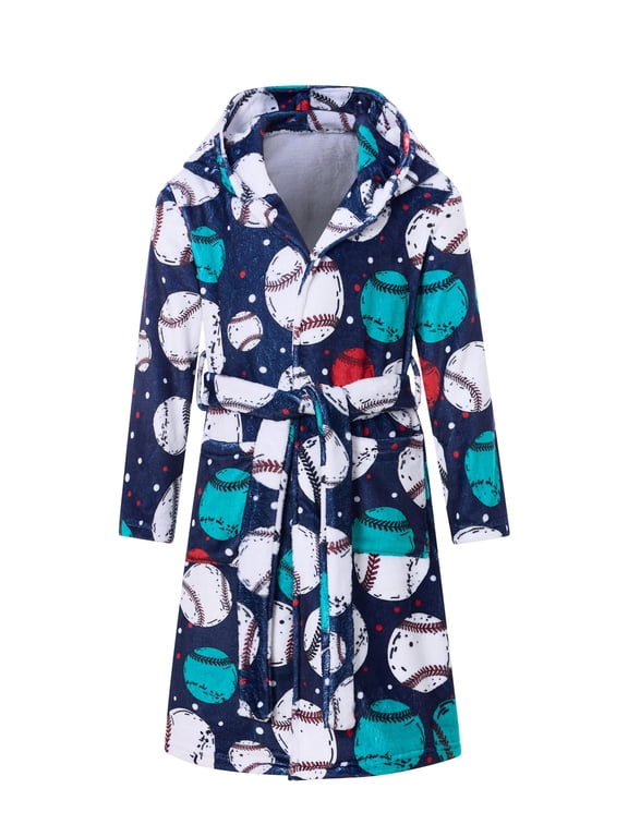 Boys Robe Kids Hooded Fleece Bathrobe Soft Fuzzy Pajamas Size 7-14 Years