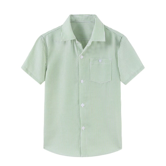 Aideaone Boys Button Down Shirts Short Sleeve Solid Striple Seersucker Shirt with Chest Pocket 5-14 Years