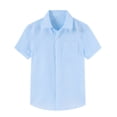 thumbnail image 1 of Aideaone Boys Button Down Shirts Short Sleeve Solid Striple Seersucker Shirt with Chest Pocket 5-14 Years, 1 of 7