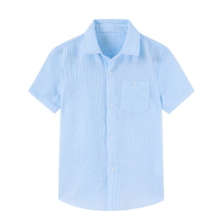 Aideaone Boys Button Down Shirts Short Sleeve Solid Striple Seersucker Shirt with Chest Pocket 5-14 Years