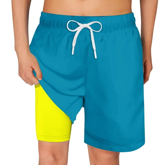 Aideaone Boys Swim Trunks with Compression Liner Solid Color Bathing Suits Summer Quick Dry Swimwear Swim Shorts 6-14T