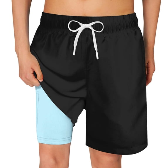Aideaone Boys Swim Trunks with Compression Liner Solid Color Bathing Suits Summer Quick Dry Swimwear Swim Shorts 6-14T