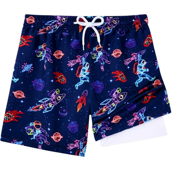 Aideaone Boys Swim Trunks with Mesh Liner Quick Dry Toddler Boy Swim Shorts Kids Bathing Suit with Boxer 4-12Y