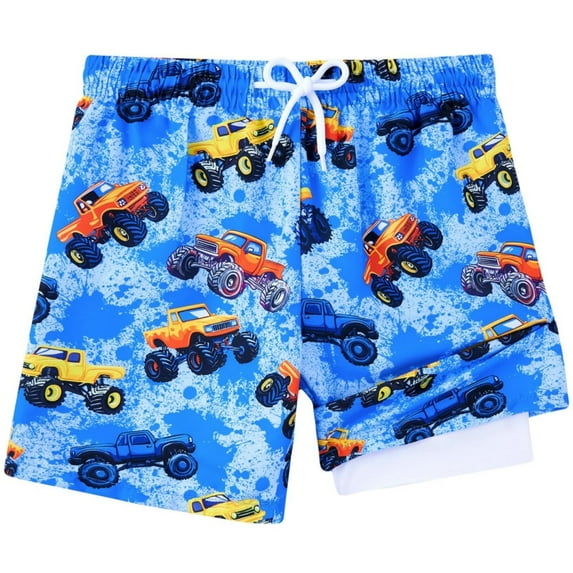 Aideaone Boys Swim Trunks with Mesh Liner Quick Dry Toddler Boy Swim Shorts Kids Bathing Suit with Boxer 4-12Y