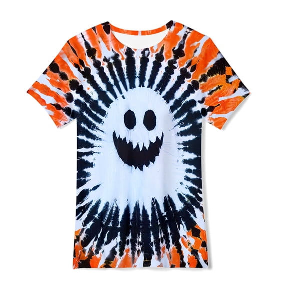 Aideaone Boys Halloween T-Shirts 3D Ghost Graphic Tees Kids Tie Dye Short Sleeve Shirts Size 4-14