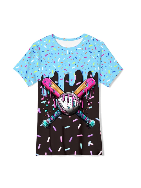 Boys T-Shirts 3D Graphic Tees Kids Neon Print Short Sleeve Shirts Size 4-14