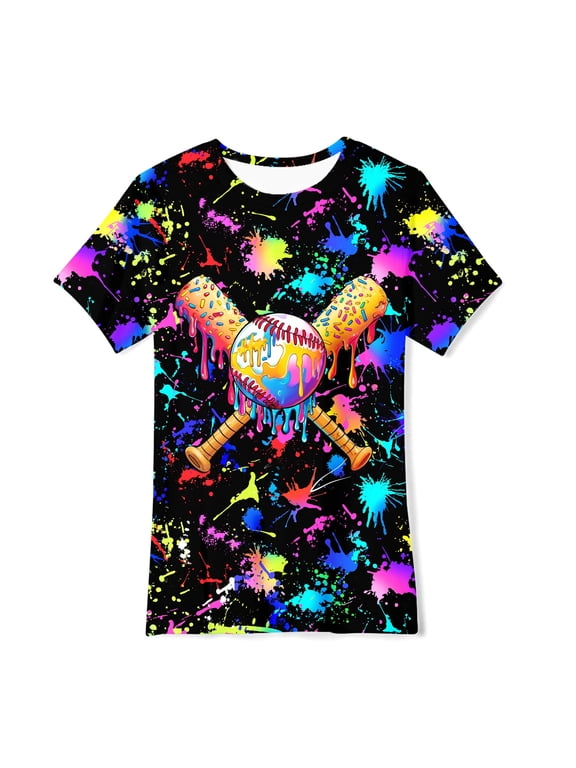 Boys T-Shirts 3D Graphic Tees Kids Neon Print Short Sleeve Shirts Size 4-14