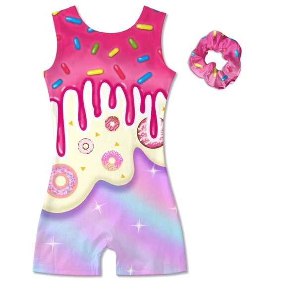 Aideaone Girl Gymnastic Leotards with Hair Scrunchie Sparkle Dance Unitards for 4-12Years