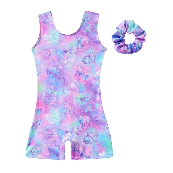 Aridak Girl Gymnastic Leotards with Hair Scrunchie Sparkle Dance Unitards for 4-12Years