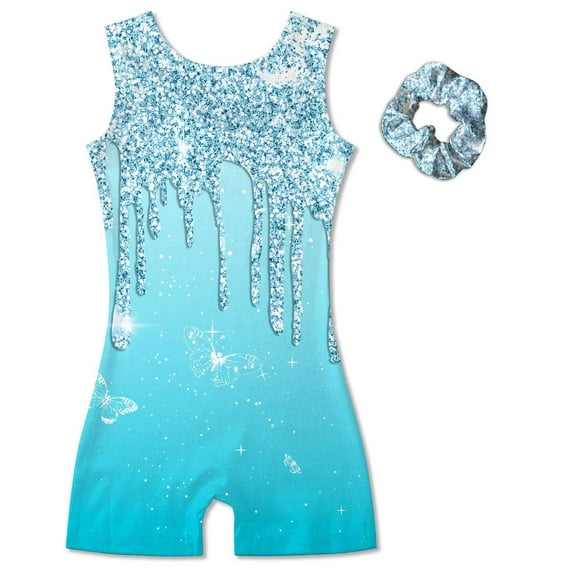 Aideaone Girl Gymnastic Leotards with Hair Scrunchie Sparkle Dance Unitards for 4-12Years