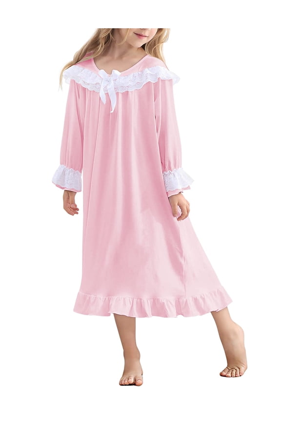Girl Nightgowns Lace Sleepwear Lightweight Nightdress Soft Princess Pajamas Dress white 4-12 Years