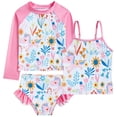 thumbnail image 1 of Girls 3-Piece Swimsuit Kids Bathing Suits Tankini Set Long Sleeve Rash Guard Swimwear for Girls 3-10Y, 1 of 6
