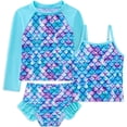 thumbnail image 1 of Girls 3-Piece Swimsuit Kids Bathing Suits Tankini Set Long Sleeve Rash Guard Swimwear for Girls 3-10Y, 1 of 2