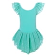 thumbnail image 1 of Aideaone Girls Ballet Dance Dress Toddler Leotards Ruffle Sleeve Shiny Ballet Tutu Skirt Turquoise 2-9T, 1 of 6