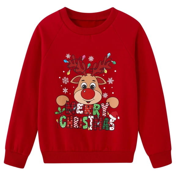 Aideaone Girls Boys Christmas Sweatshirts Unisex Funny Xmas Print Pullover Inner Fleece Long Sleeve Top Shirt 5-12 Years