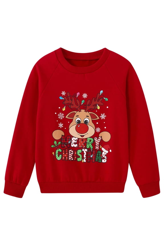 Girls Boys Christmas Sweatshirts Unisex Funny Xmas Print Pullover Inner Fleece Long Sleeve Top Shirt 5-12 Years