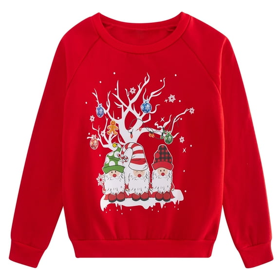 Aideaone Girls Boys Christmas Sweatshirts Unisex Funny Xmas Print Pullover Inner Fleece Long Sleeve Top Shirt 5-12 Years