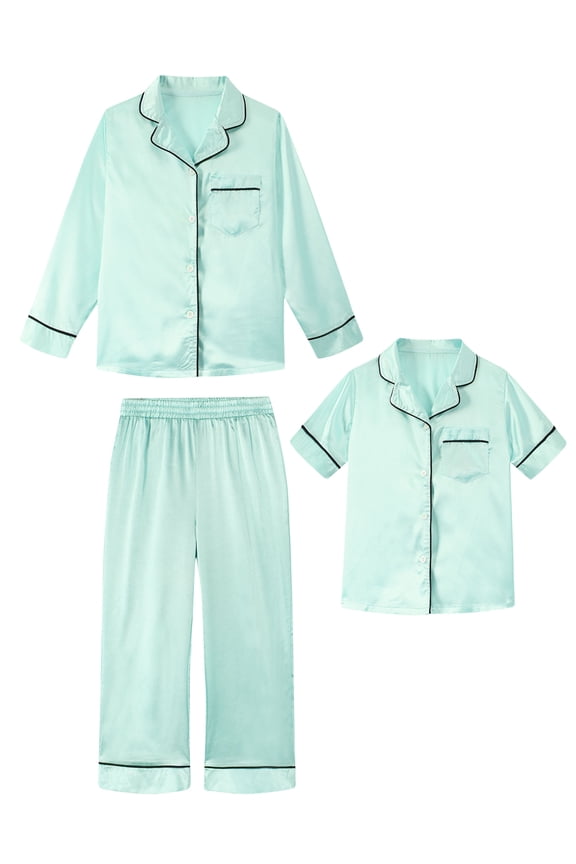 Girls Boys Silk Pajamas Kids 3 Piece Satin PJs Set Button-Down Silky Nightwear Children Sleepwear for 5-12 Years