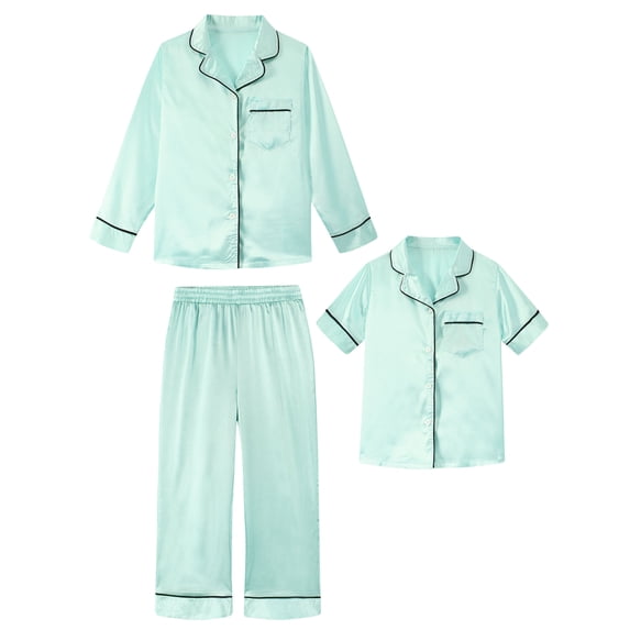 Aideaone Girls Boys Silk Pajamas Kids 3 Piece Satin PJs Set Button-Down Silky Nightwear Children Sleepwear for 5-12 Years