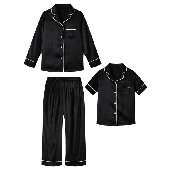Aideaone Girls Boys Silk Pajamas Kids 3 Piece Satin PJs Set Button-Down Silky Nightwear Children Sleepwear for 5-12 Years