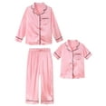 thumbnail image 1 of Aideaone Girls Boys Silk Pajamas Kids 3 Piece Satin PJs Set Button-Down Silky Nightwear Children Sleepwear for 5-12 Years, 1 of 8