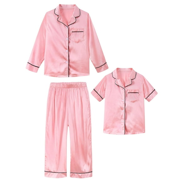 Aideaone Girls Boys Silk Pajamas Kids 3 Piece Satin PJs Set Button-Down Silky Nightwear Children Sleepwear for 5-12 Years
