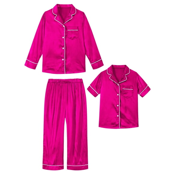 Aideaone Girls Boys Silk Pajamas Kids 3 Piece Satin PJs Set Button-Down Silky Nightwear Children Sleepwear for 5-12 Years